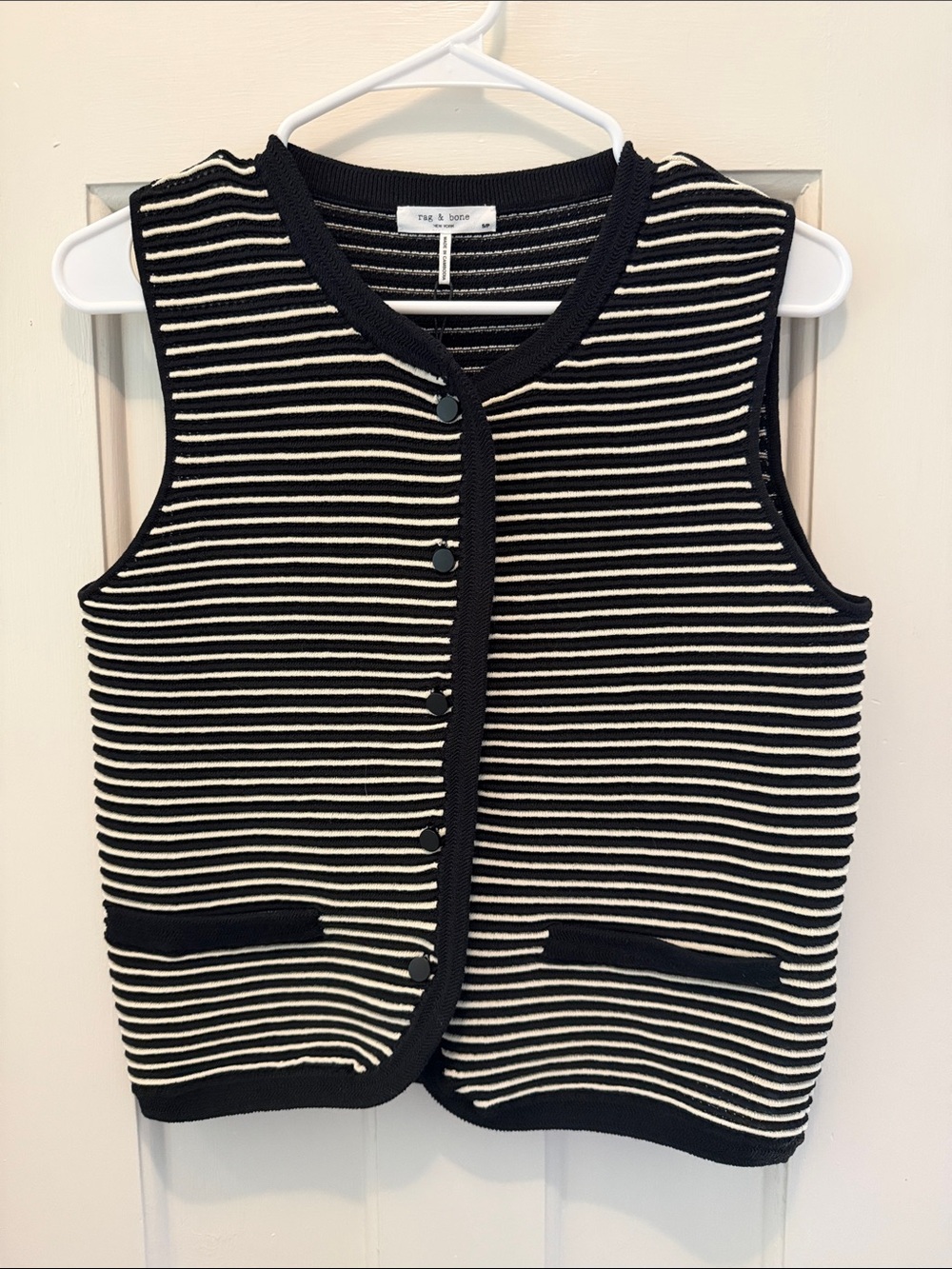 rag & bone Black and White Striped Button Vest